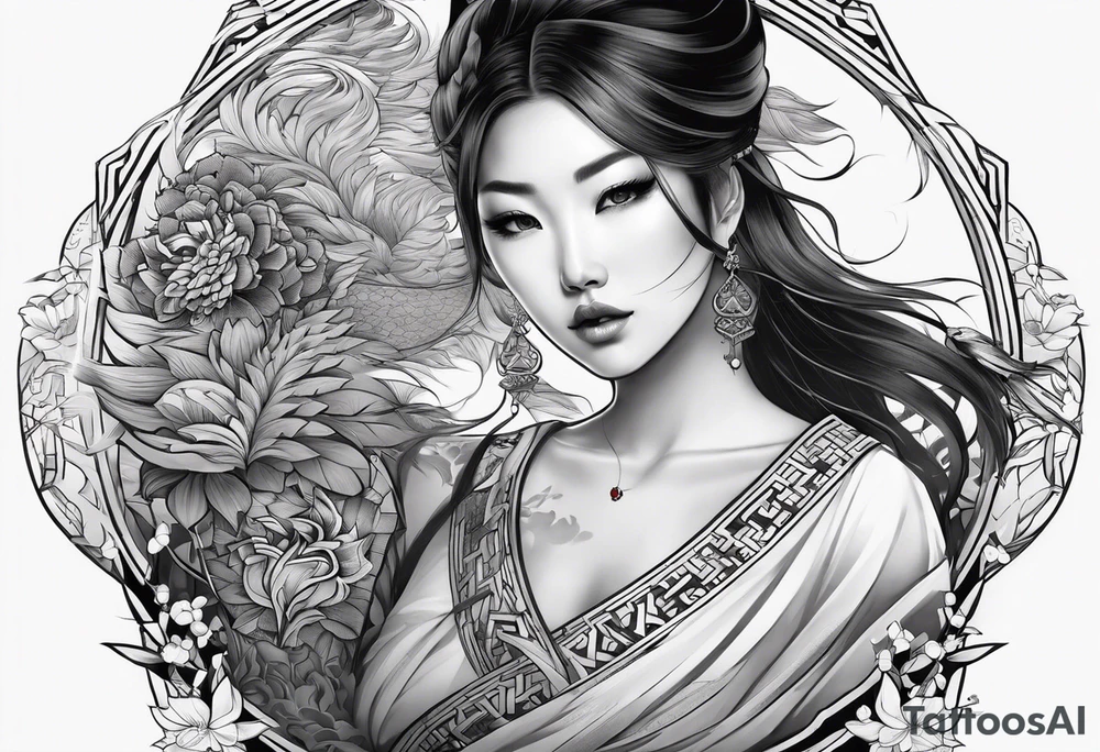 I want asian tattoos with themes combine from V8 culture tattoo idea