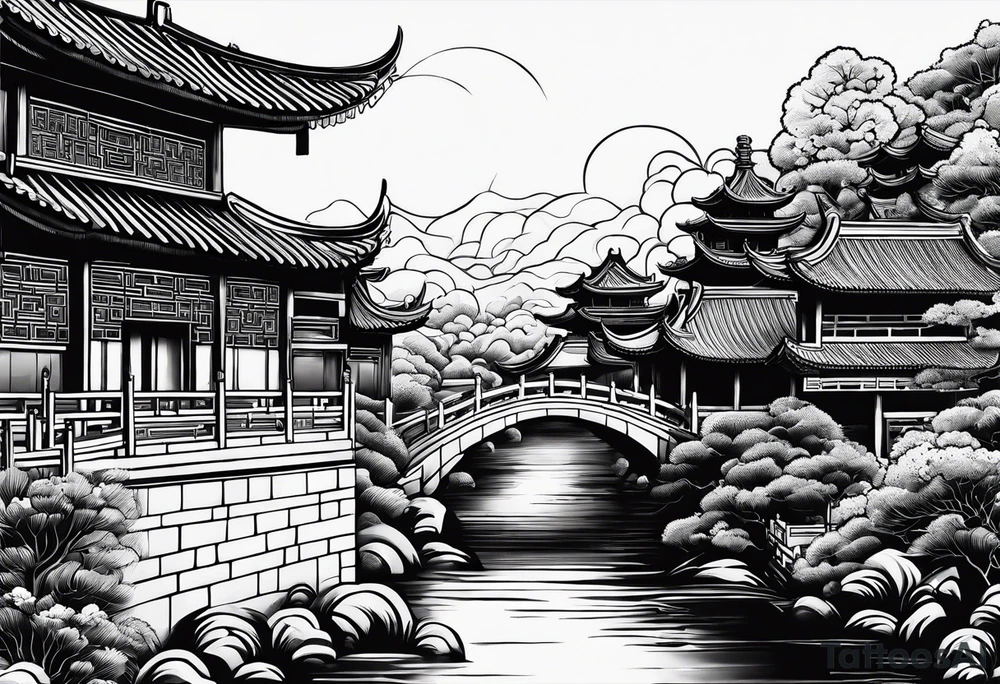 Chinese wall, realistic, art, sideview
,outlines tattoo idea