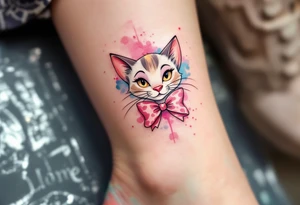 The Aristocats’ most ladylike cat, Marie with two pink bows, shines in this pink-accented watercolor tattoo. tattoo idea