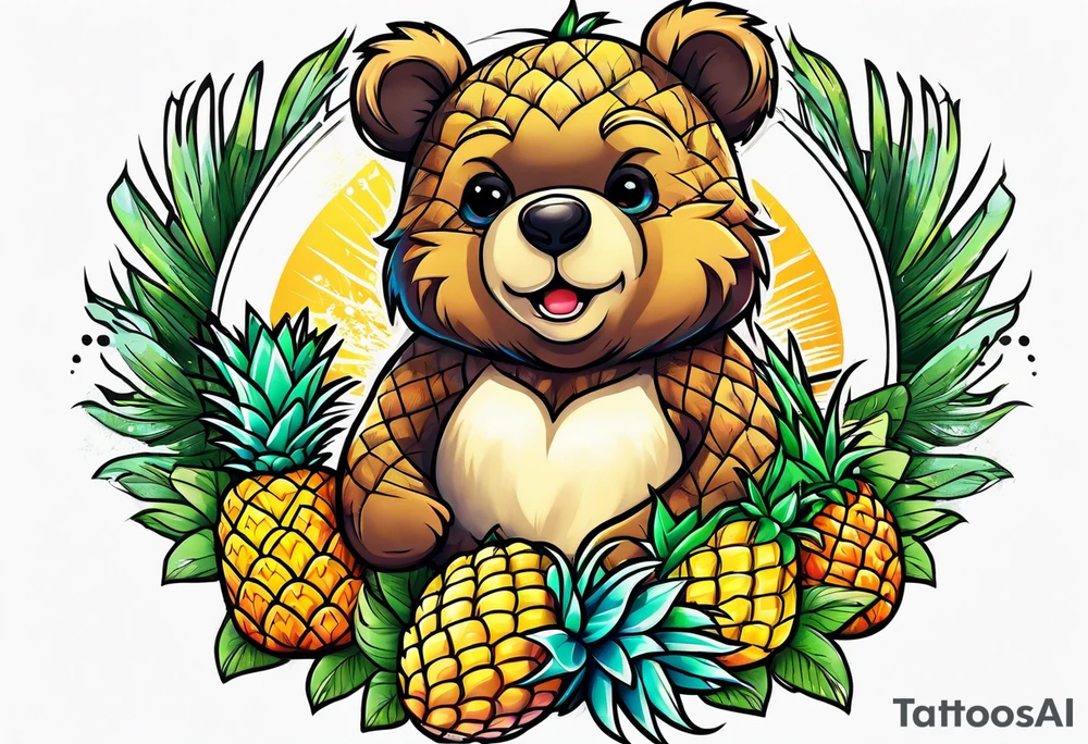 Bear hugging pineapple tattoo idea