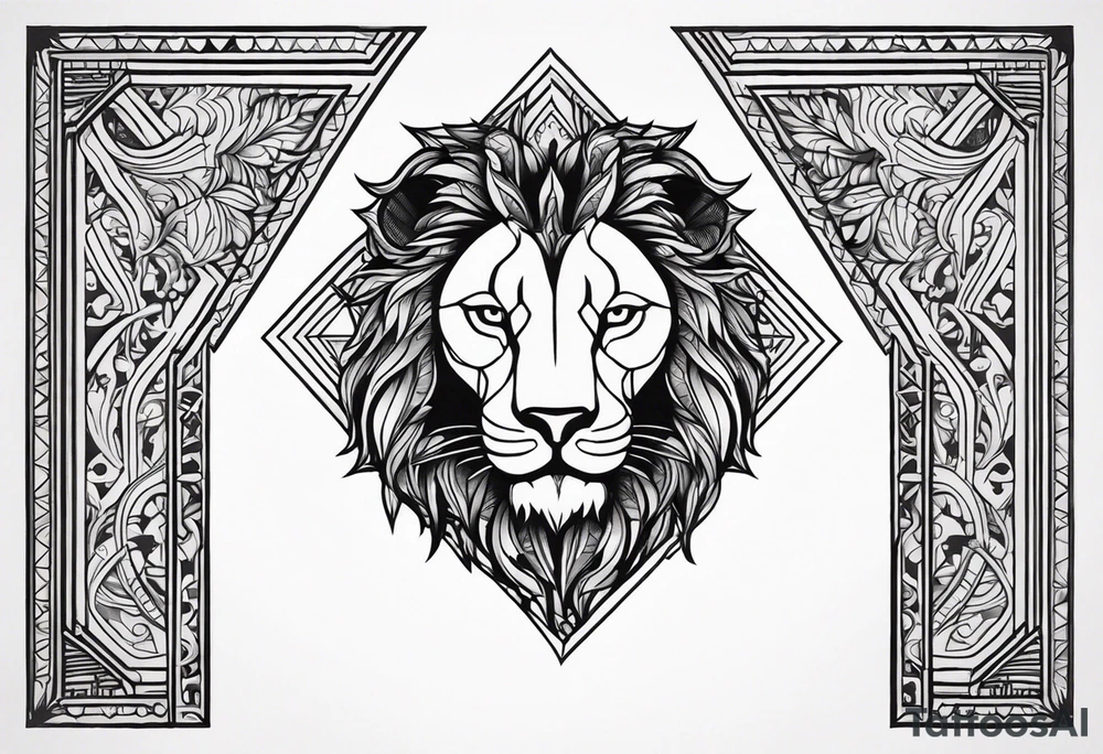 Cross with lion face on one side tattoo idea
