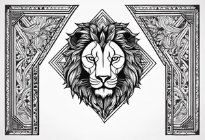 Cross with lion face on one side tattoo idea