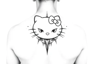 white background, cyber sigilism art / neo primal inspired hello kitty tattoo idea