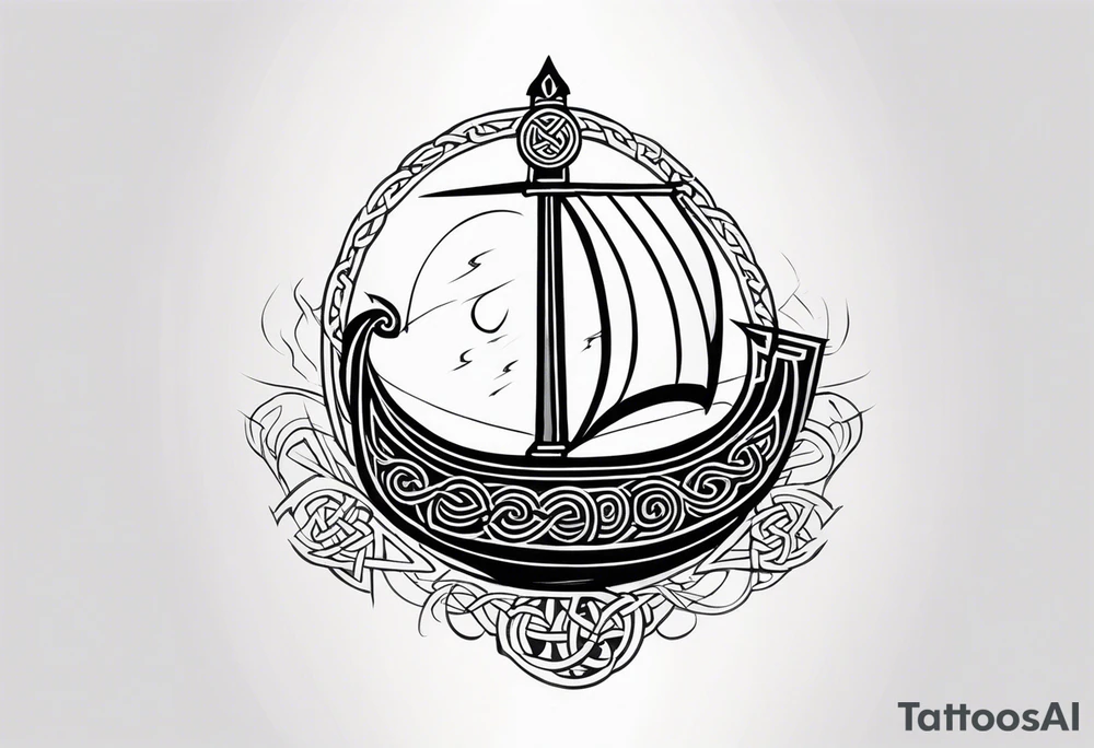 Viking longship, celtic runes, thors hammer tattoo idea