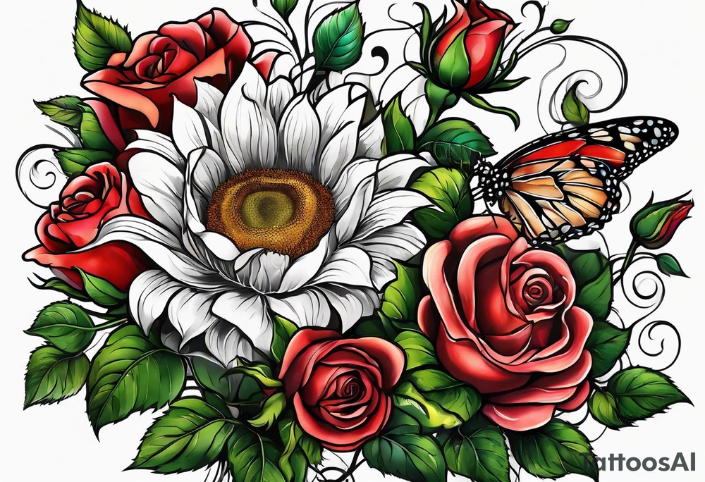 animal flower rose, sunflower, tattoo idea