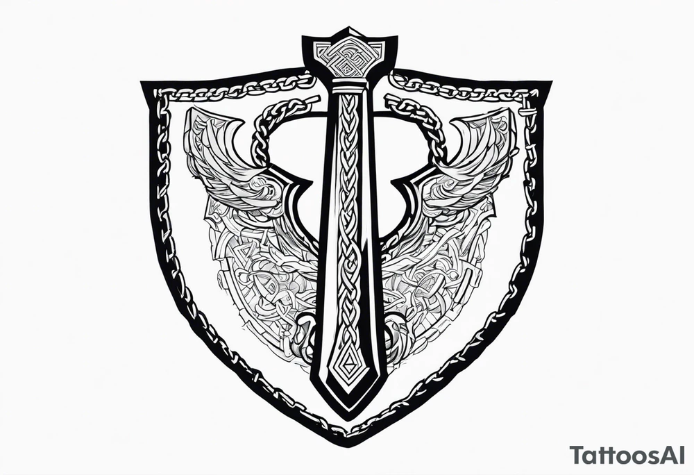 Valhalla shield sword axe Valknut chains tattoo idea