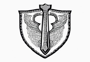 Valhalla shield sword axe Valknut chains tattoo idea