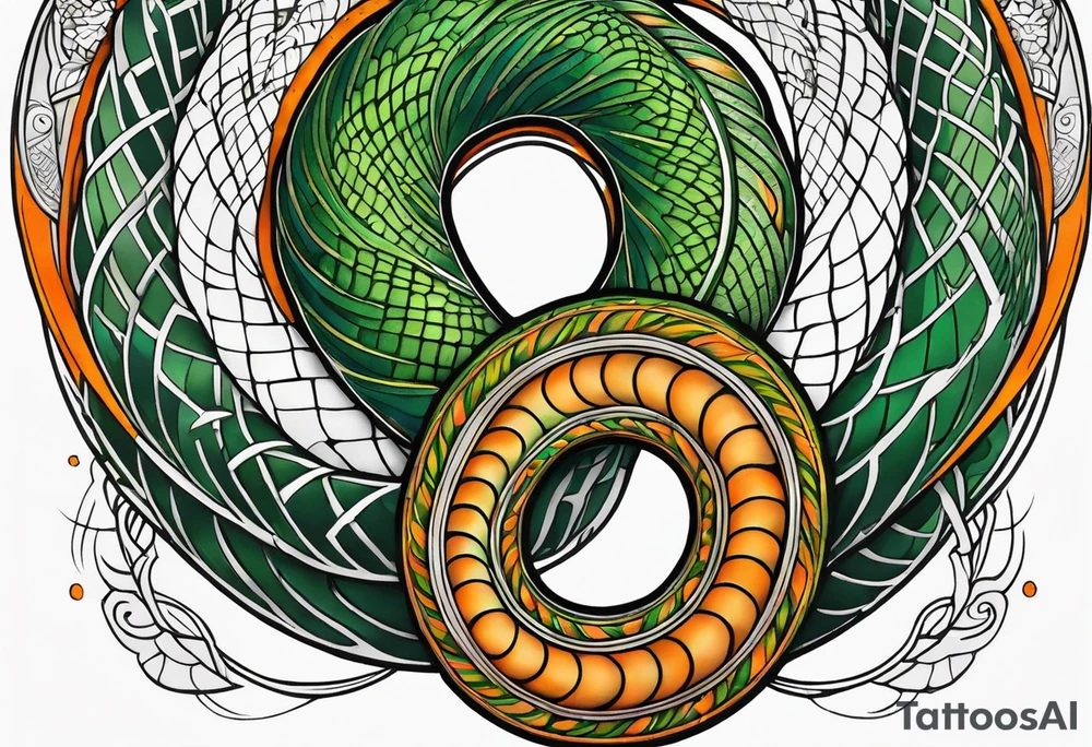 Long Snake  green orange tattoo idea
