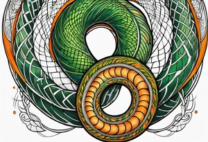 Long Snake  green orange tattoo idea