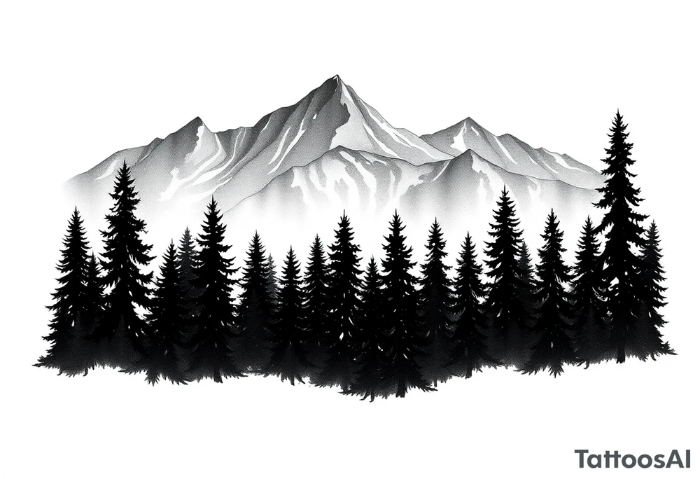 Coniferouse forest silhouette with black and gray trees tattoo idea