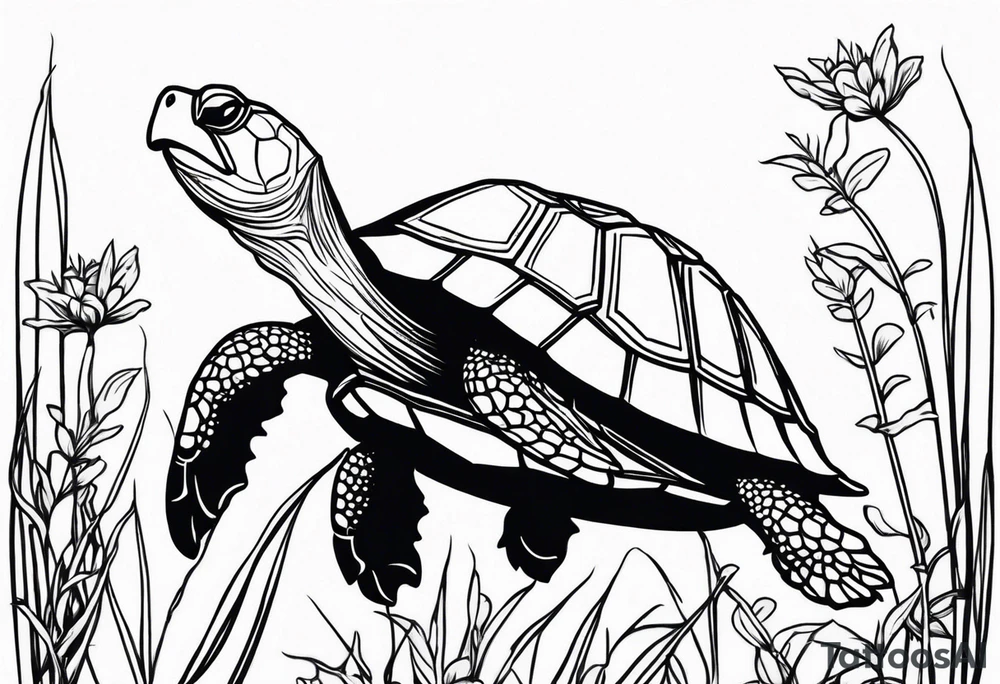 Turtle sitting on a weed plant tattoo idea