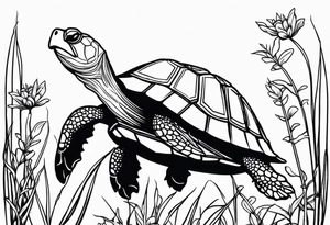 Turtle sitting on a weed plant tattoo idea