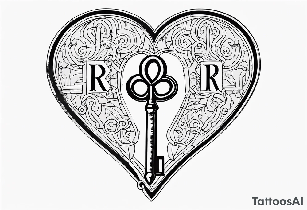 heart shaped antique key with the two teeth being the alphabetical letter RA tattoo idea