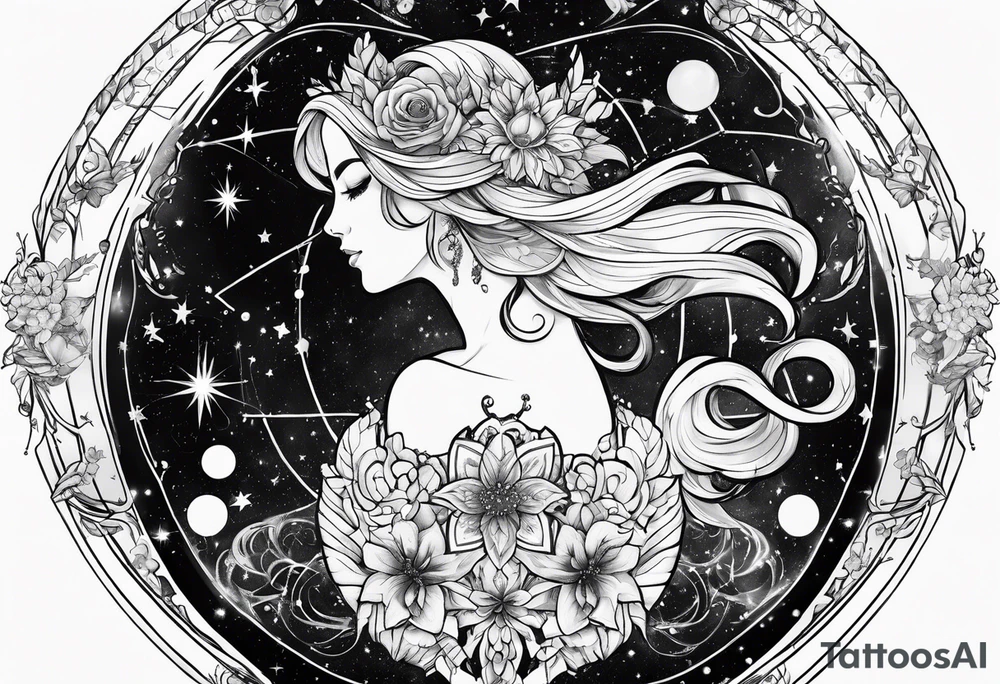 Galaxy with Gemini and Capricorn constellations tattoo idea