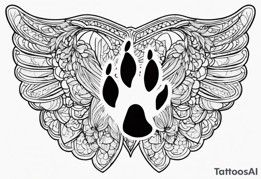 Dogs paw print and angel wing with jaxy writing tattoo idea