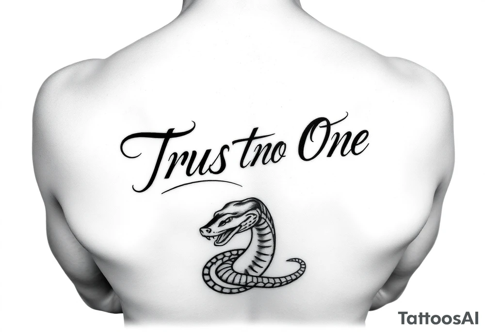 Trust No One in calligraphy writing
With a snake below it tattoo idea