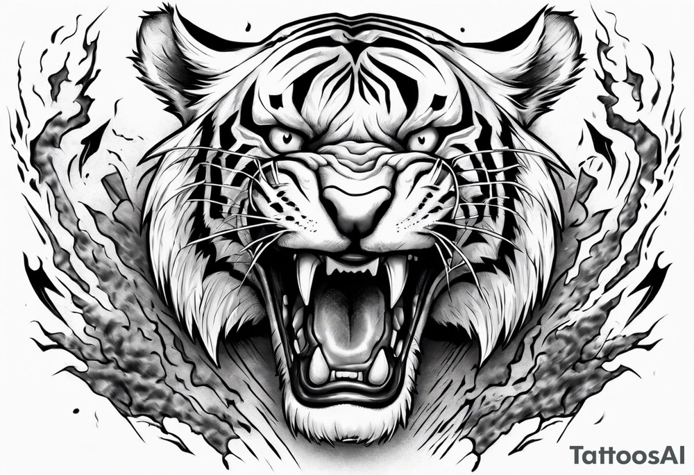 mythical ferocious tiger with lightning around it. The tattoo is for a forearm sleeve tattoo idea