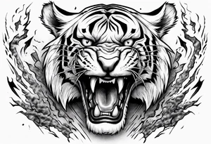 mythical ferocious tiger with lightning around it. The tattoo is for a forearm sleeve tattoo idea