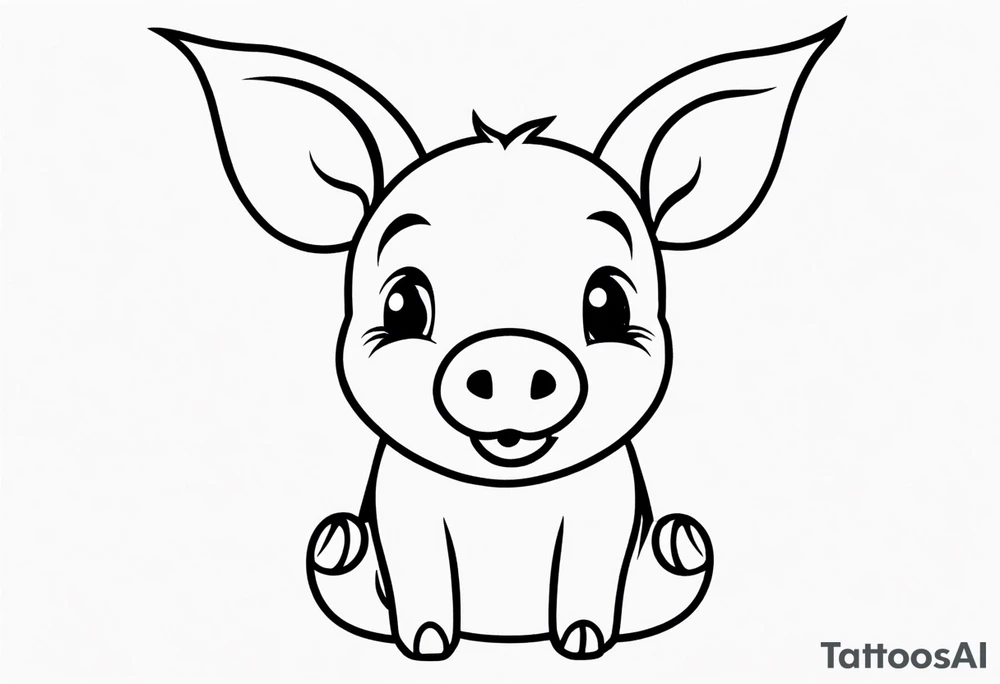 very cute happy piglet with small ears.
outline only.
black and white only.
only show the piglet. no extra lines or decoration.
no black shading.
draw only with very thin lines (1px)

should look like a tattoo that will only take 2 minutes to draw tattoo idea