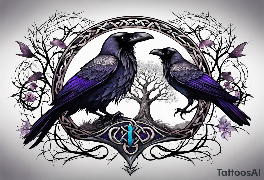 world tree with a raven and knotwork sleeve tattoo tattoo idea