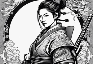 female samurai with a dragon tattoo idea