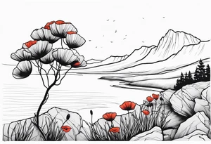 Poppy bush growing on cliff tattoo idea