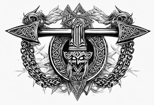 Valhalla sword  axe Valknut barbed wire chains tattoo idea