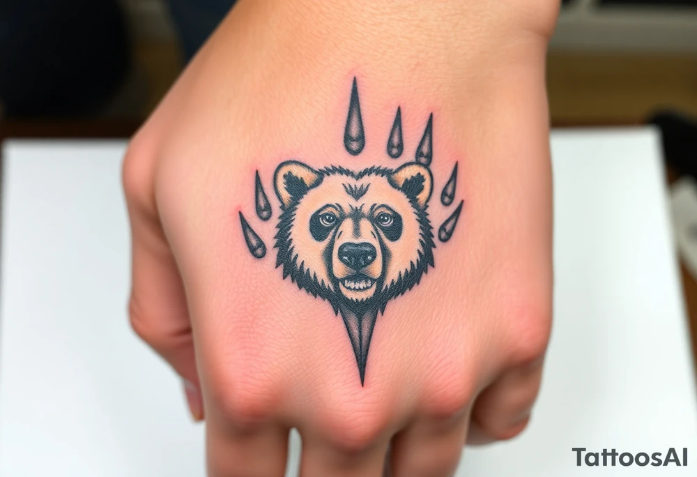 Bears paw with bear face in the middle tattoo idea