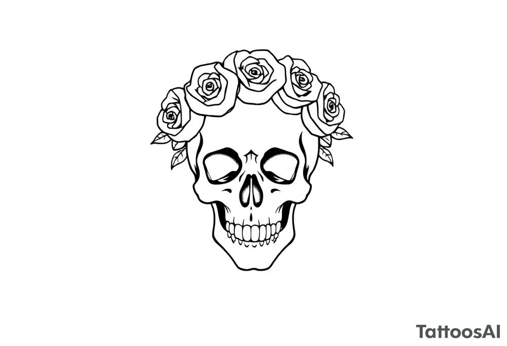 skull with crown of roses tattoo idea
