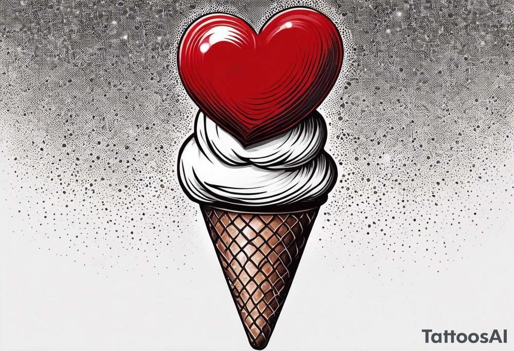 sketch chocolate chip ice cream cone with one red heart tattoo idea