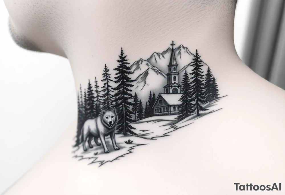 Nature/Landscape

Wolves in a pine forest (extending the tree line you already have)
A Russian bear emerging from the treeline
Snow-capped mountains behind the church scene tattoo idea