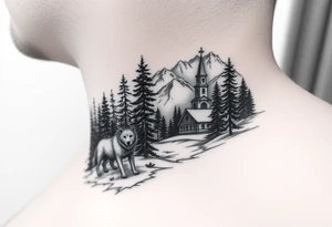 Nature/Landscape

Wolves in a pine forest (extending the tree line you already have)
A Russian bear emerging from the treeline
Snow-capped mountains behind the church scene tattoo idea