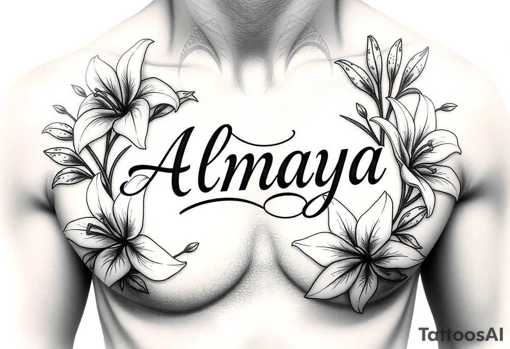 The name Almaya surrounded by Lilies. I want this on my ribs tattoo idea