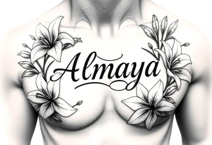 The name Almaya surrounded by Lilies. I want this on my ribs tattoo idea