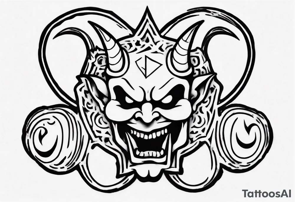 The word Tavo inside the devil emoji tattoo idea