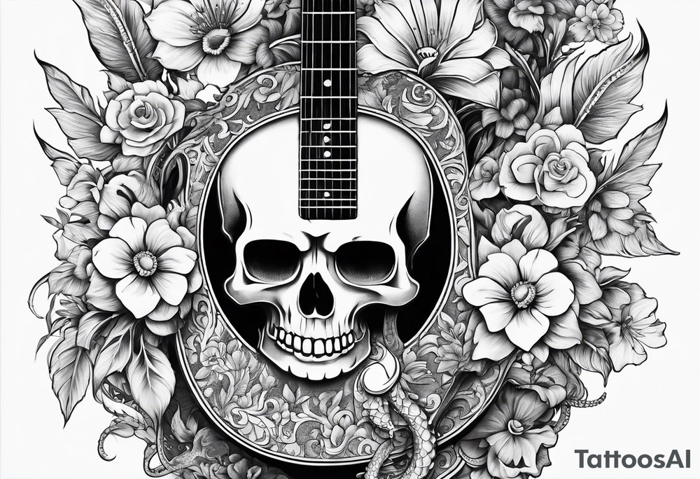 Guitar, skulls, flowers, cute dragon tattoo idea