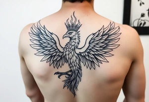powerful majestic phoenix with crown of fire tattoo idea