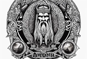 logo of the band Amon Amarth combined with rock features tattoo idea