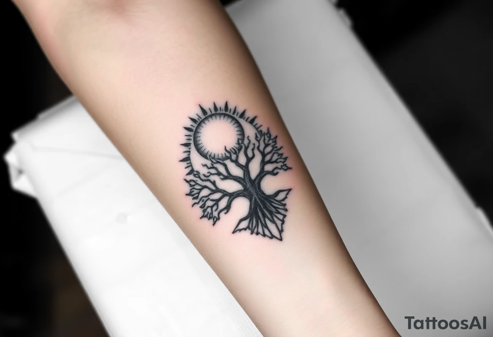 Sun and moon above tree of life tattoo idea