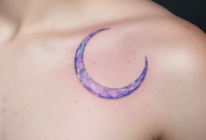 Sofinka nestled within a crescent moon, shaded in light silver and pastel violet. tattoo idea