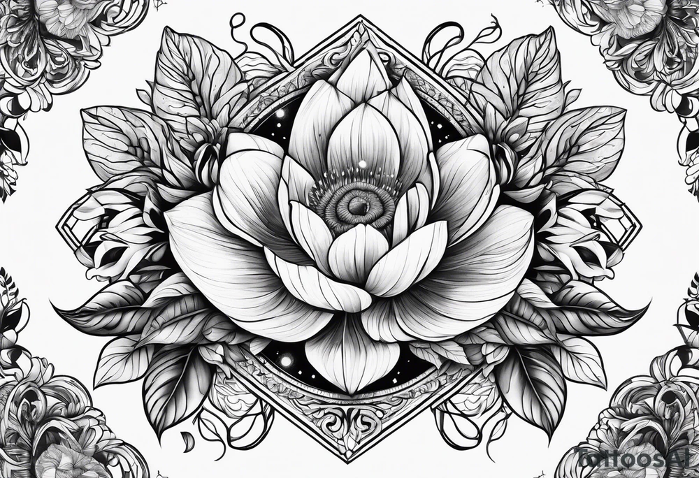 Universe and plants tattoo idea