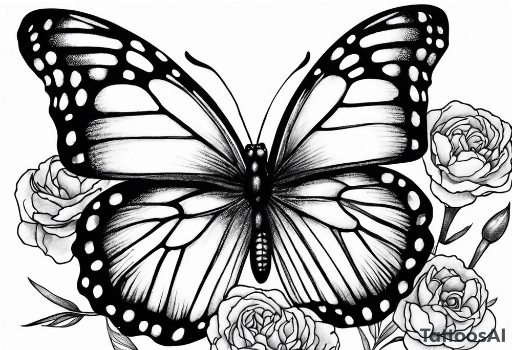 carnation moon blue butterfly tattoo idea
