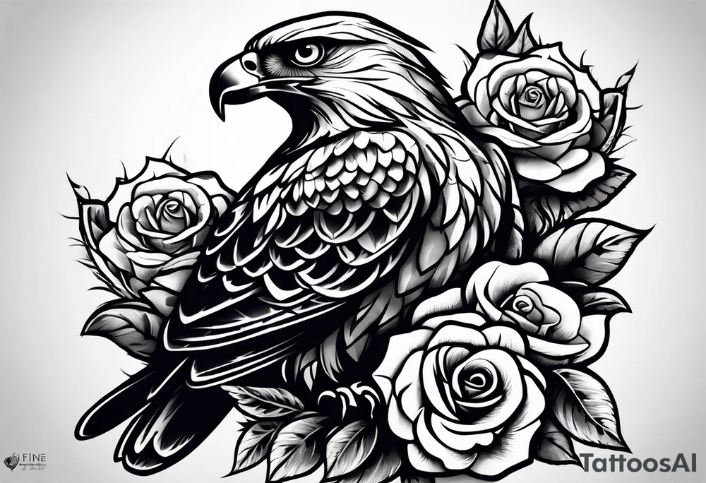 Hawk with rose in beak and gravestone tattoo idea