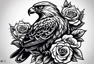 Hawk with rose in beak and gravestone tattoo idea