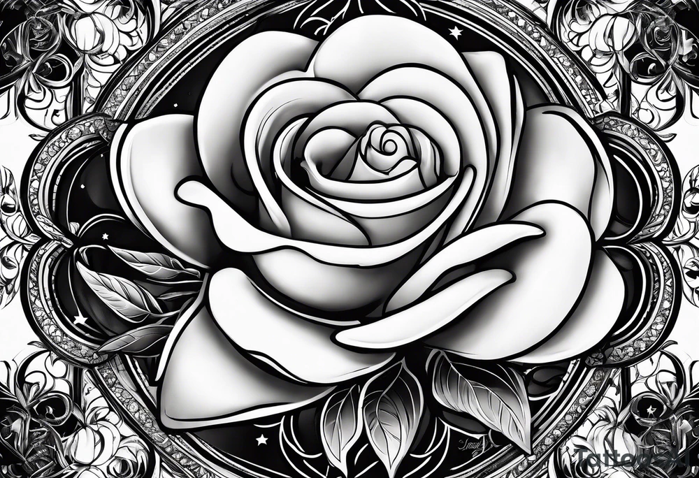 A eternal love flower with the name “Samson” in cursive with moon phases and stars tattoo idea
