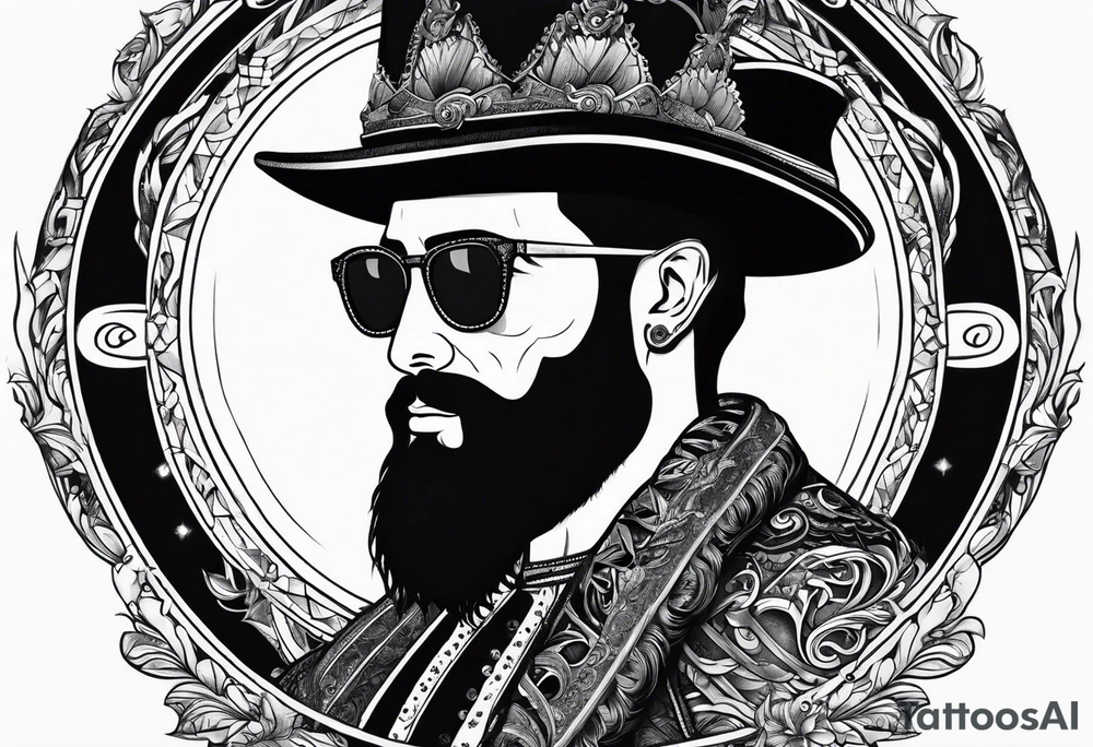 capricorn with beard and sunglasses tattoo idea