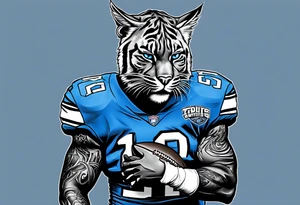 blue wildcat in football attire  morphing into jfootball game night half of the face is a black male school student tattoo idea