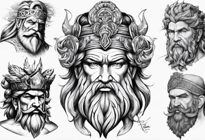 Bóg Zeus pioruny w dłoniach   nogi ręce głowa tors tattoo idea