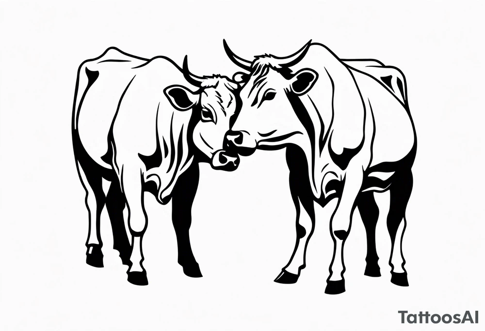linework of two cow fighting with each other tattoo idea