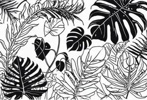 Monstera palm trees vines lizards tattoo idea